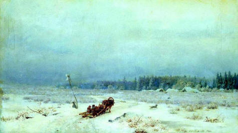 Лев Каменєв. Зимова дорога. Опис картини у віршах